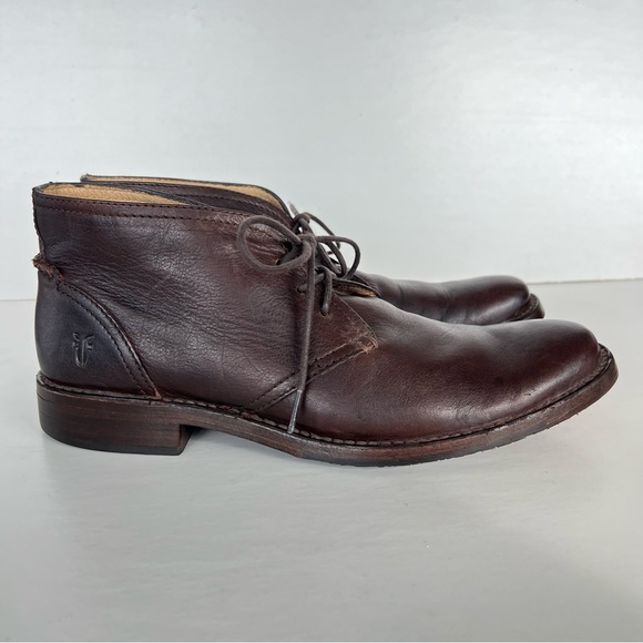 ♦️SOLD♦️FRYE Dark Brown Leather Braided Back Lace Up Chukka Ankle Boots Sz - Picture 16 of 16
